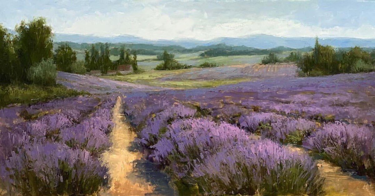 Lavender field painting bu Jane Hunt