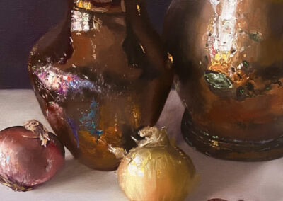 Still life Painting Raku Copper With Onions C.W. Mundy